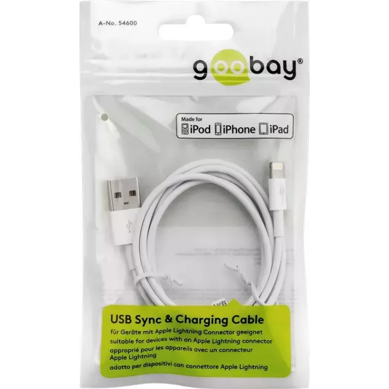 Lightning USB laadimis- ja sünkroonimiskaabel Goobay 72909