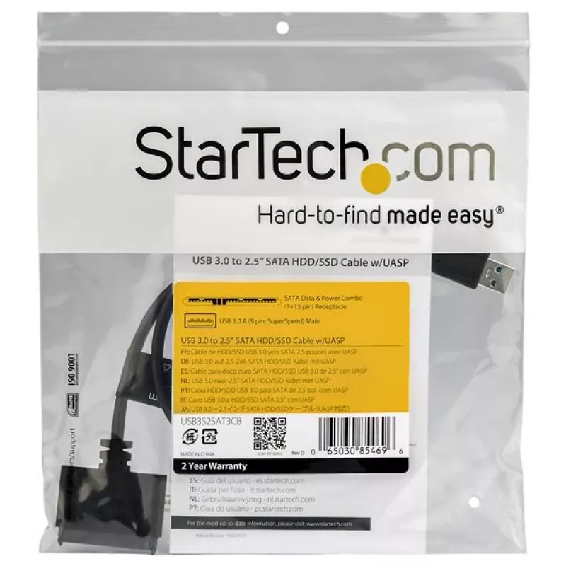 StarTech.com SATA to USB kaabel with UASP, Must, 6 Gbit/s, CE, FCC, 0 - 60 °C, -10 - 70 °C, 49 mm