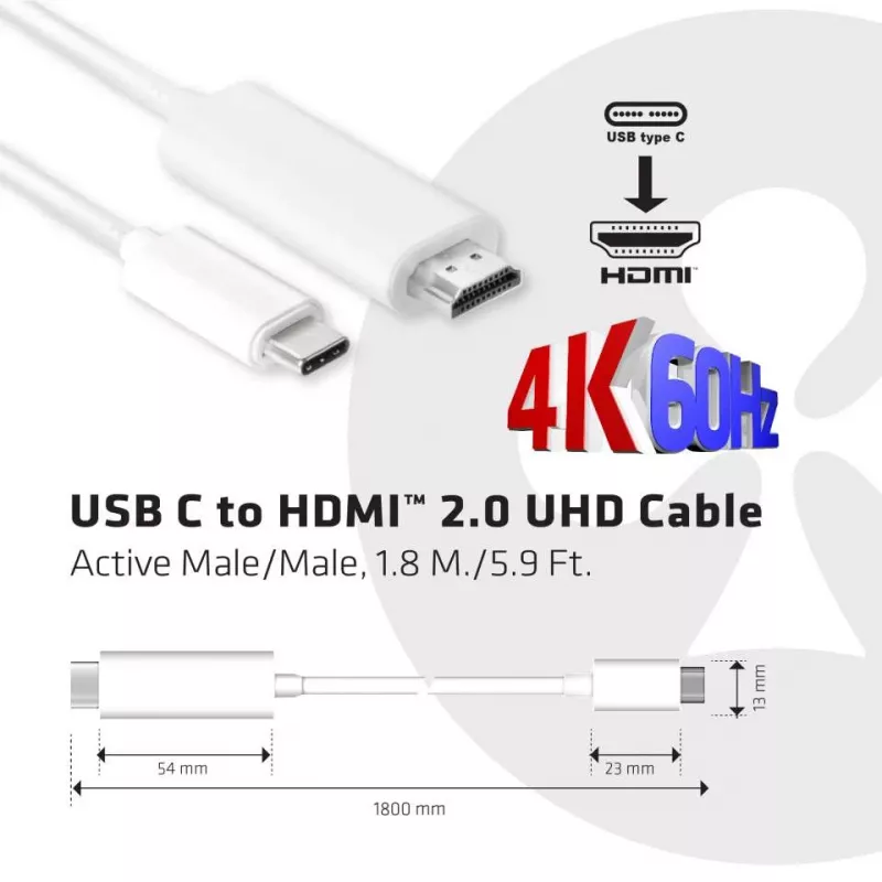 CLUB3D USB-C HDMI™ 2.0 UHD aktiivkaabel 1,8 m / 5,9 jalga