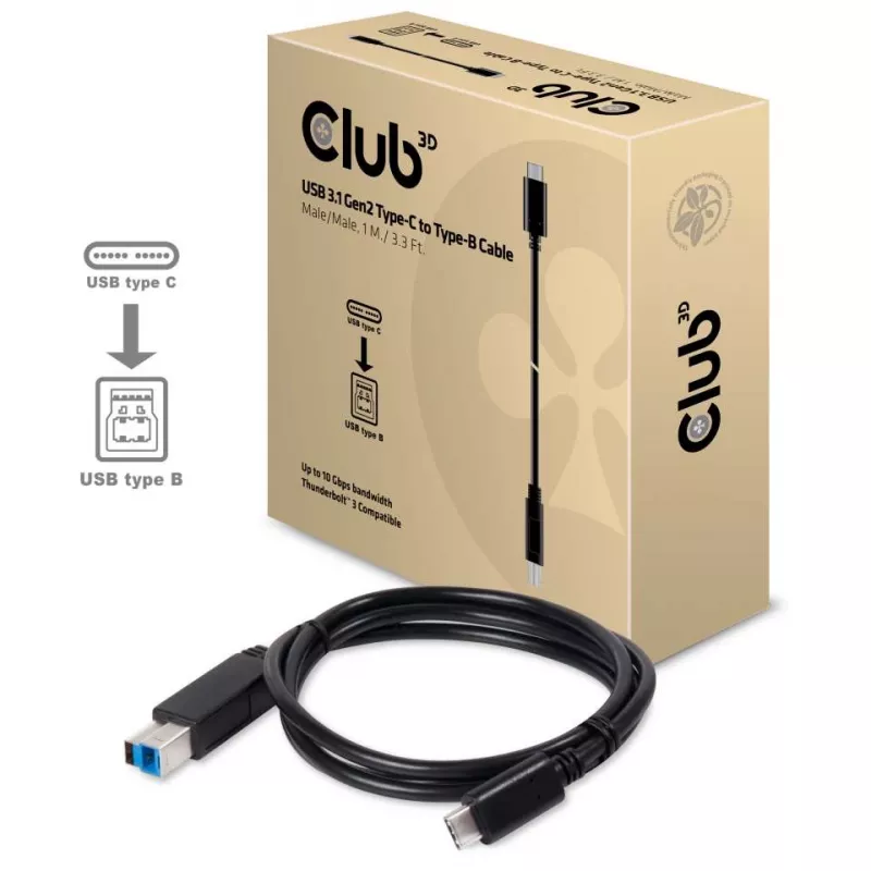 CLUB3D USB 3.1 Gen2 Type-C kuni Type-B kaabel isane/isane, 1 M./ 3.3 Ft.