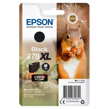 Epson Squirrel Singlepack Must 378XL Claria Photo HD tint, kõrge (XL) tootlikus, must, pigmenttint, 11,2 ml, 1 tk, 500 lehekülge