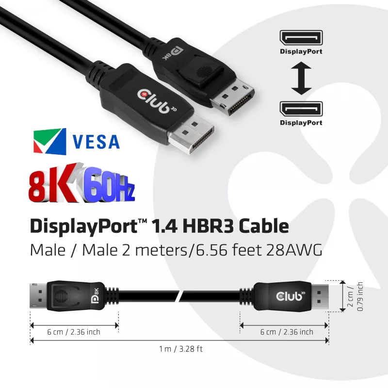 CLUB3D DisplayPort 1.4 HBR3 kaabel 2m/6.56ft M/M 8K60Hz