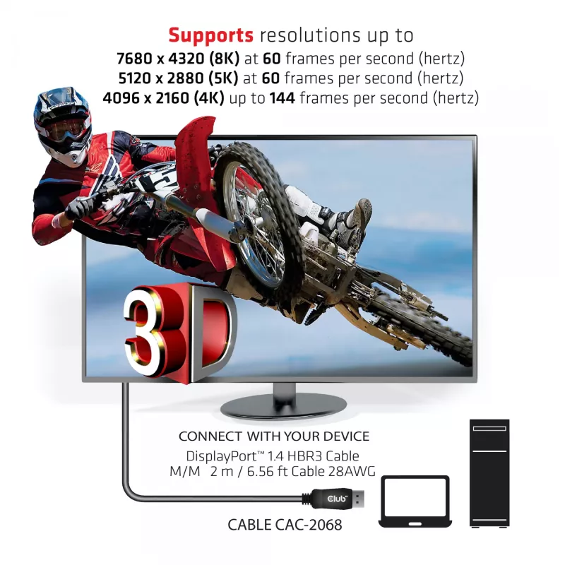 CLUB3D DisplayPort 1.4 HBR3 kaabel 2m/6.56ft M/M 8K60Hz