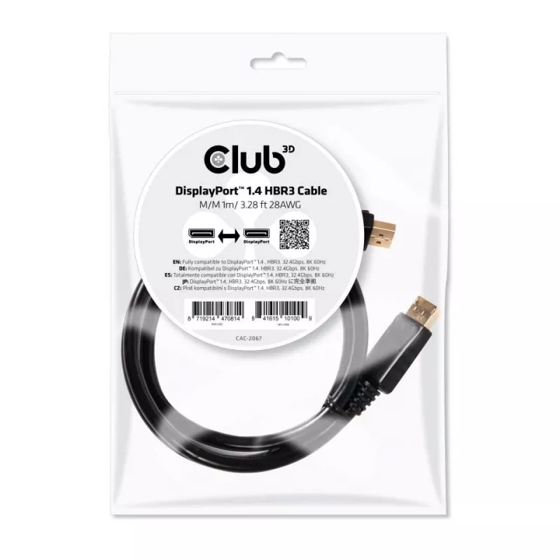 CLUB3D DisplayPort 1.4 HBR3 kaabel 1m/3.28ft isane/isane 8K60Hz