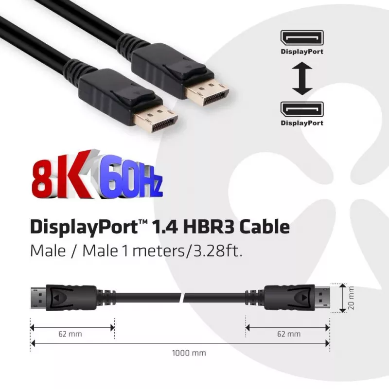 CLUB3D DisplayPort 1.4 HBR3 kaabel 1m/3.28ft isane/isane 8K60Hz