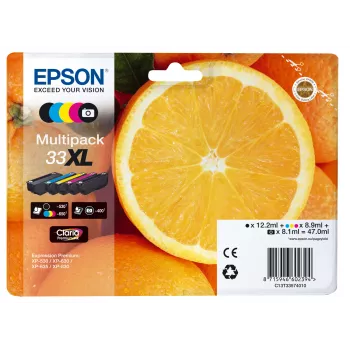 Epson Oranges Multipack 5 värvi 33XL Claria Premium tint, suur (XL) tootlus, must, fotomust, tsüaan, magenta, kollane, pigmenttint, värvipõhine tint, 12.2 ml, 8.9 ml