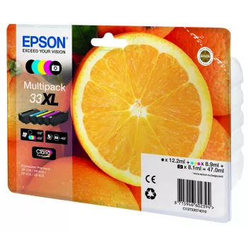 Epson Oranges Multipack 5 värvi 33XL Claria Premium tint, suur (XL) tootlus, must, fotomust, tsüaan, magenta, kollane, pigmenttint, värvipõhine tint, 12.2 ml, 8.9 ml