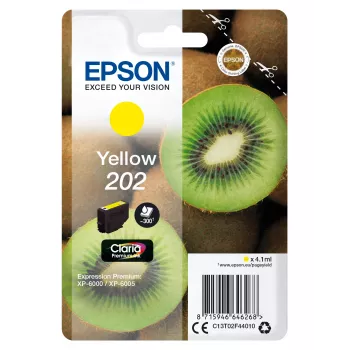 Epson Kiwi üksikpakendis kollane 202 Claria Premium tint, standardmahutavus, kollane, pigmendipõhine tint, 4,1 ml, 1 tk, 300 lehekülge