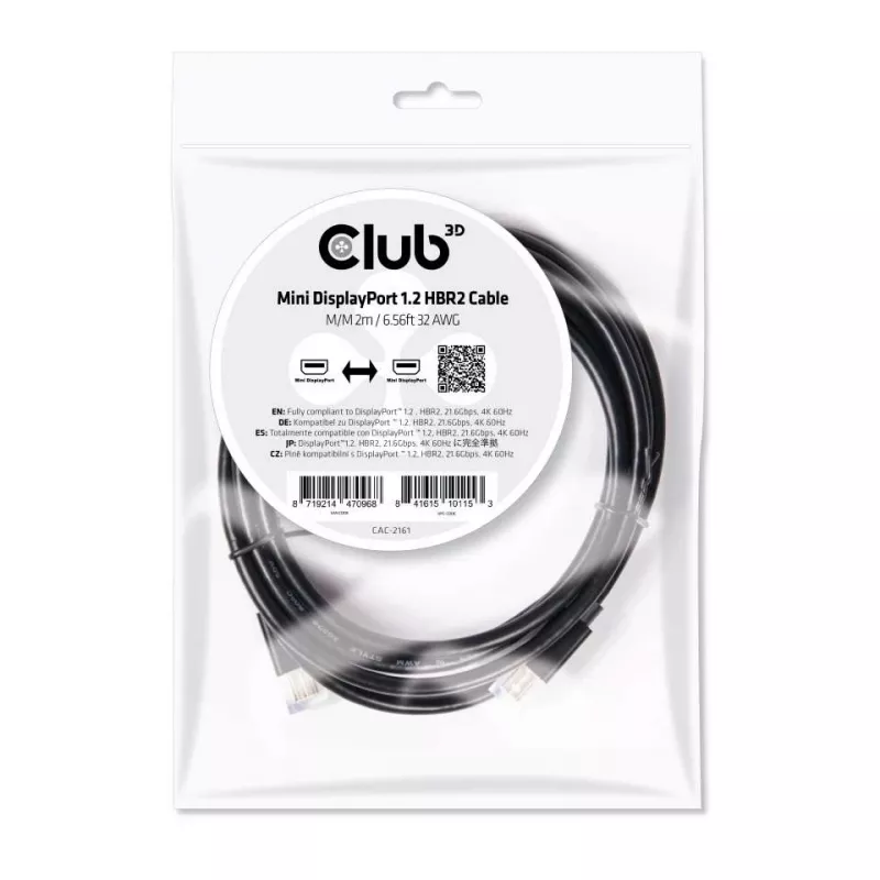 CLUB3D Mini DisplayPort 1.2 HBR2 kaabel M/M 2m/6.56ft 4K60Hz