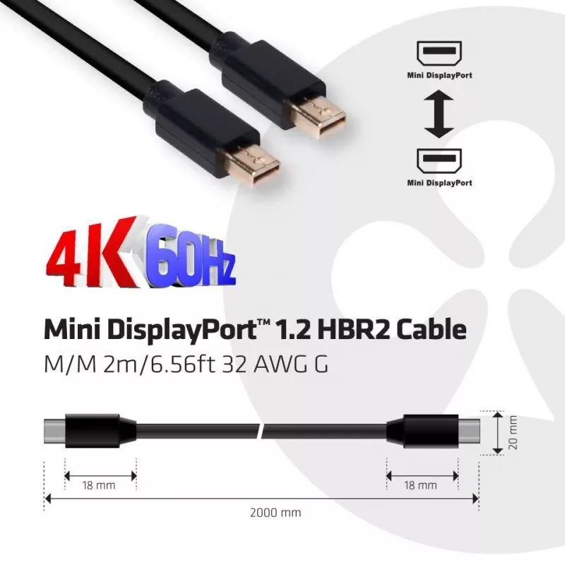 CLUB3D Mini DisplayPort 1.2 HBR2 kaabel M/M 2m/6.56ft 4K60Hz