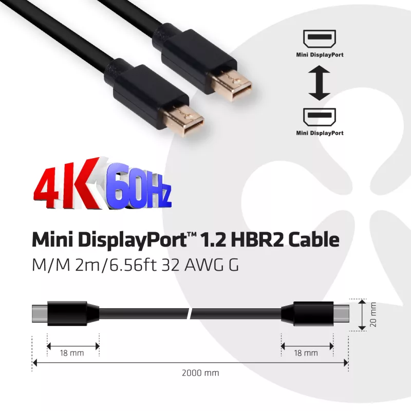 CLUB3D Mini DisplayPort 1.2 HBR2 kaabel M/M 2m/6.56ft 4K60Hz