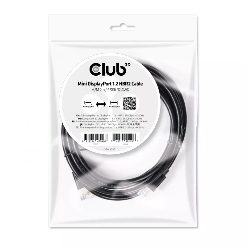 CLUB3D Mini DisplayPort 1.2 HBR2 kaabel M/M 2m/6.56ft 4K60Hz
