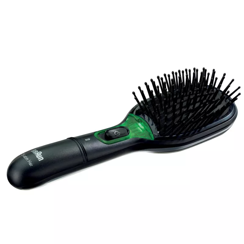 Paddle hairbrush BRAUN BR710 for adults, Must and roheline, 175 g