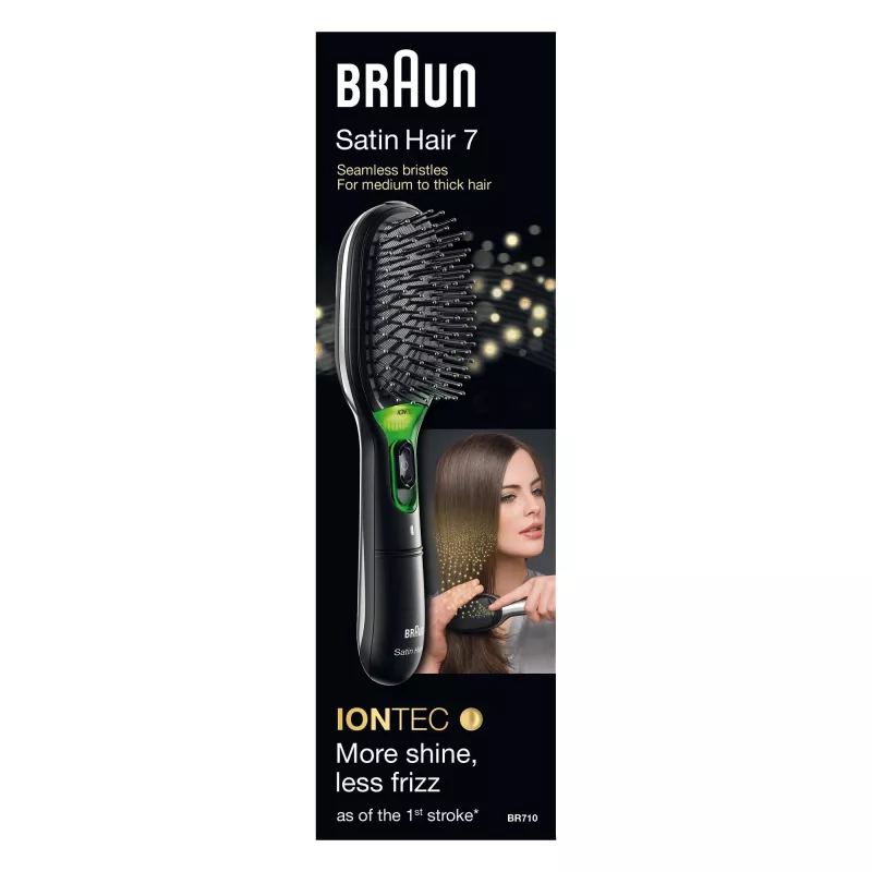 Paddle hairbrush BRAUN BR710 for adults, Must and roheline, 175 g