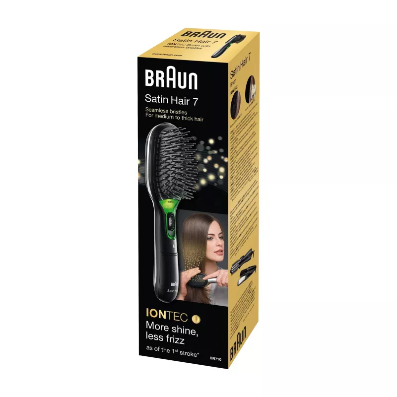 Paddle hairbrush BRAUN BR710 for adults, Must and roheline, 175 g