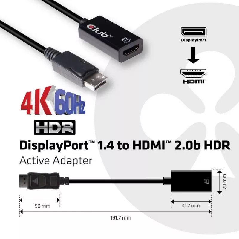 Aktiivne adapter DisplayPort 1.4 HDMI 2.0b CLUB3D CAC-1080