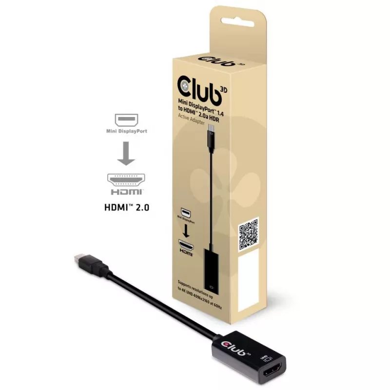 CLUB3D Mini DisplayPort 1.4 – HDMI 2.0b HDR aktiivadapter