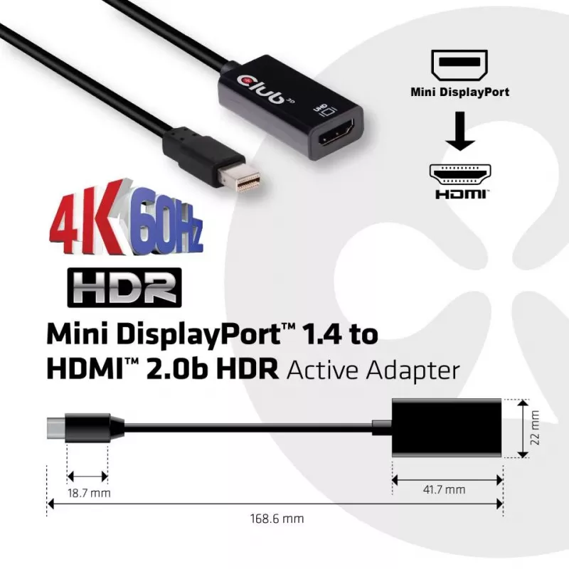 CLUB3D Mini DisplayPort 1.4 – HDMI 2.0b HDR aktiivadapter