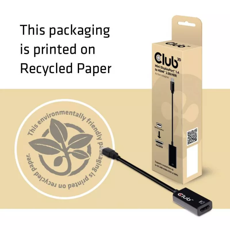 CLUB3D Mini DisplayPort 1.4 – HDMI 2.0b HDR aktiivadapter