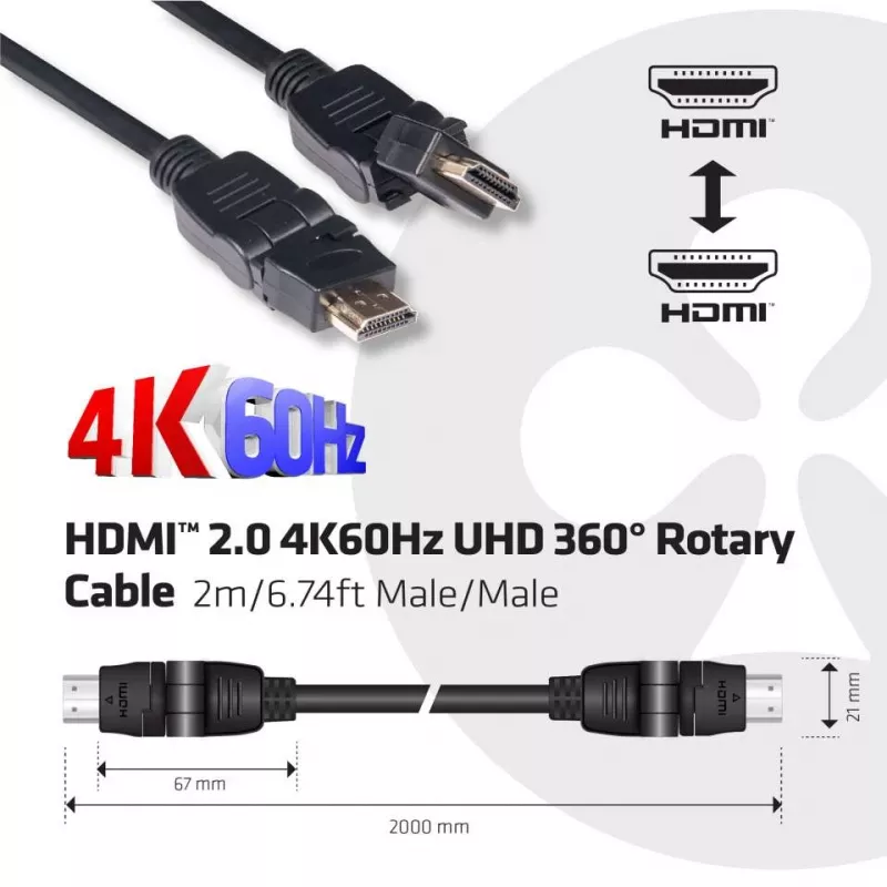 CLUB3D HDMI 2.0 4K60Hz UHD 360 kraadi pööratav kaabel 2m/6.74ft
