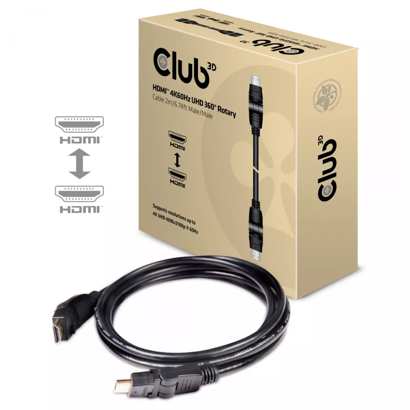 CLUB3D HDMI 2.0 4K60Hz UHD 360 kraadi pööratav kaabel 2m/6.74ft