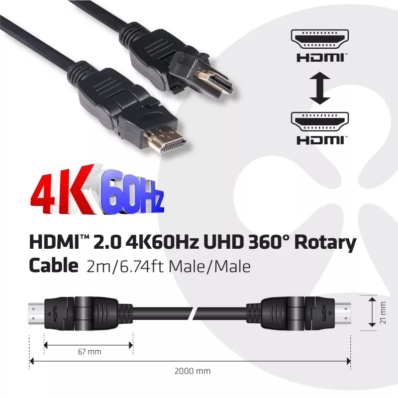 CLUB3D HDMI 2.0 4K60Hz UHD 360 kraadi pööratav kaabel 2m/6.74ft