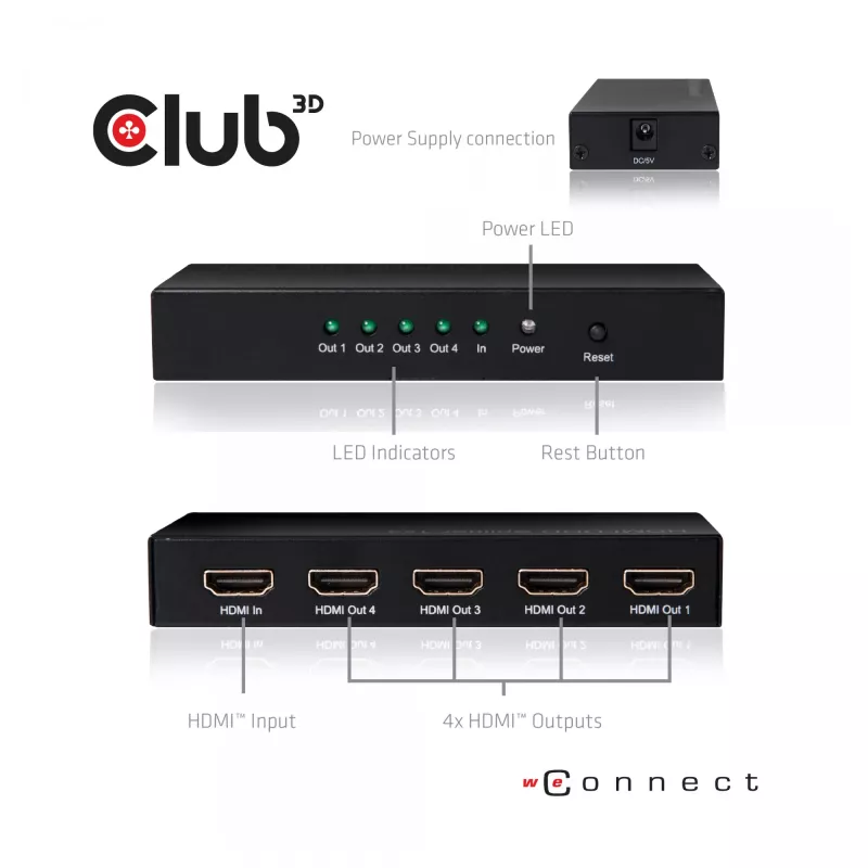 CLUB3D HDMI™ 4K@60Hz UHD Splitter AC Toitega 4 porti