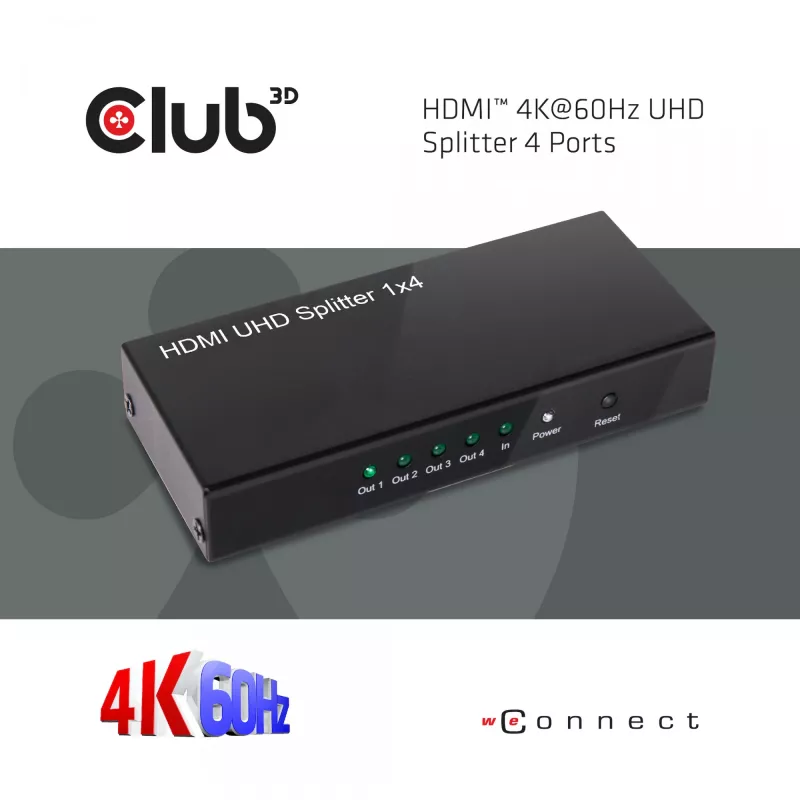 CLUB3D HDMI™ 4K@60Hz UHD Splitter AC Toitega 4 porti
