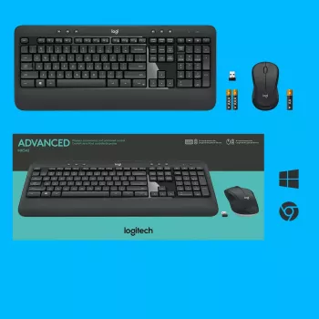 Juhtmeta klaviatuuri ja hiire komplekt Logitech MK540 Advanced — täissuuruses QWERTY-klaviatuur, USB-vastuvõtja, USA paigutus, ergonoomiline hiir, must/valge