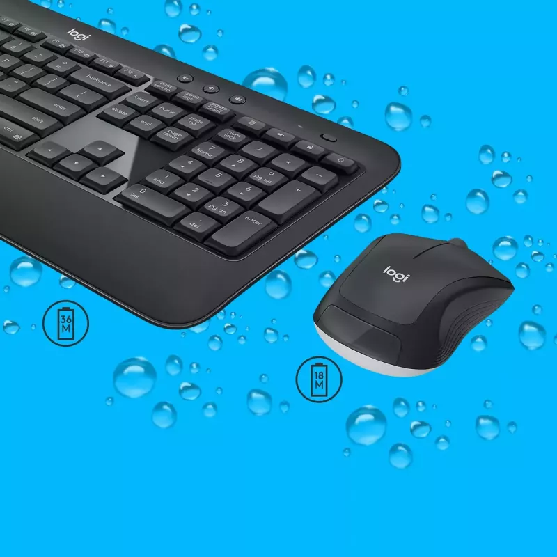 Juhtmeta klaviatuuri ja hiire komplekt Logitech MK540 Advanced — täissuuruses QWERTY-klaviatuur, USB-vastuvõtja, USA paigutus, ergonoomiline hiir, must/valge