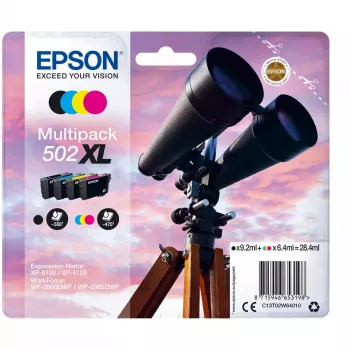 Kassett Epson Ink C13T02W64010 502XL XL Must Cyan Magenta Kollane