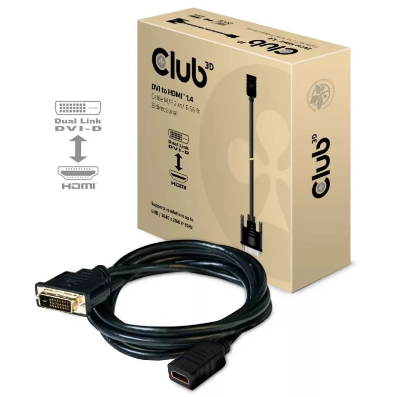 CLUB3D DVI-HDMI 1.4 kaabel M/F 2m/6.56ft kahesuunaline