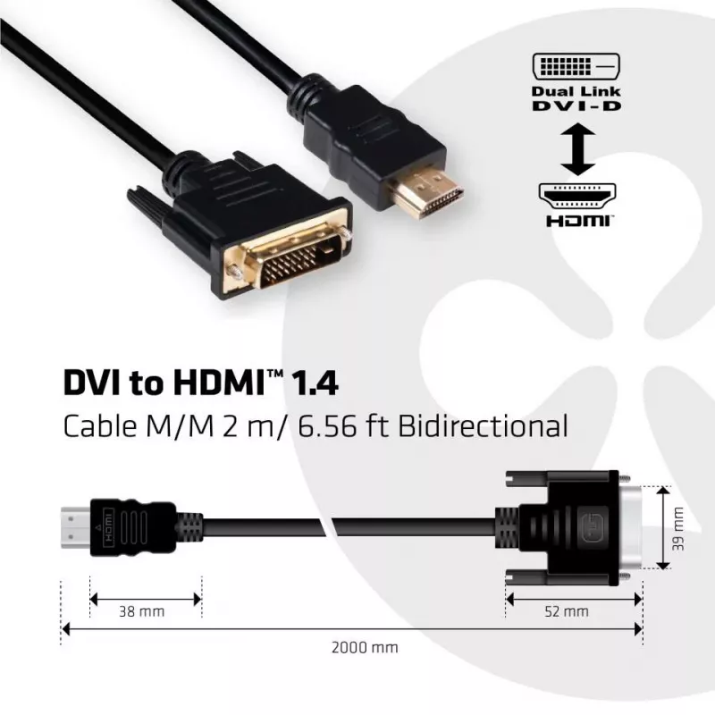 CLUB3D DVI-HDMI 1.4 kaabel M/M 2m/6.56ft kahesuunaline