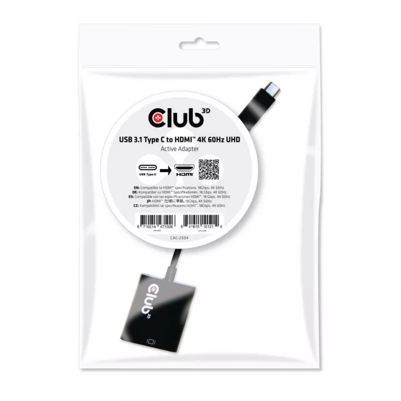 USB 3.1 Type-C to HDMI 2.0 UHD 4K 60Hz aktiivne adapter CLUB3D CAC-2504