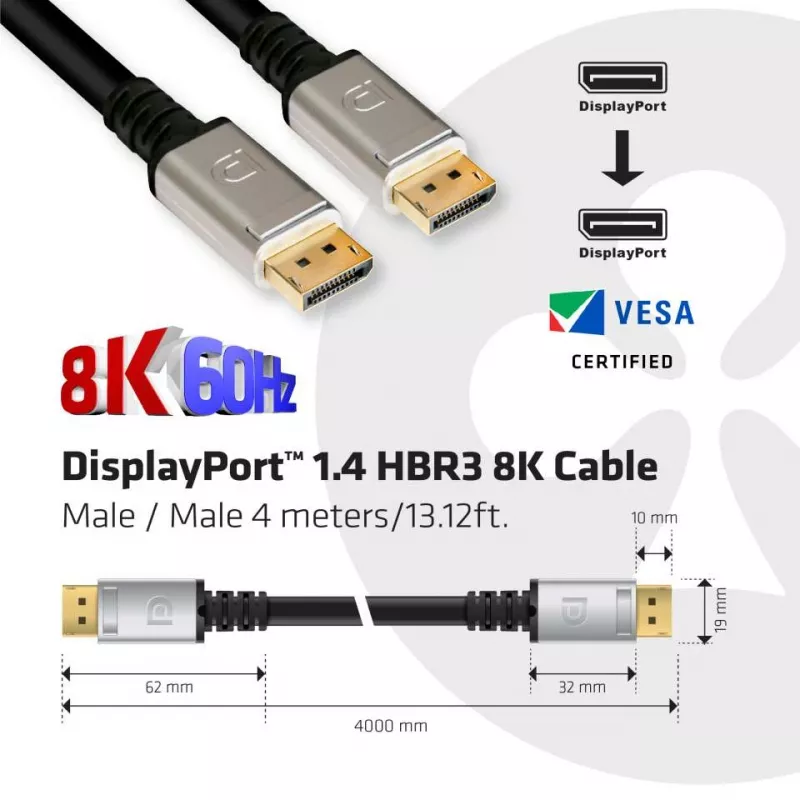 CLUB3D DisplayPort 1.4 HBR3 8K kaabel M/M 4 m / 13,12 jalga