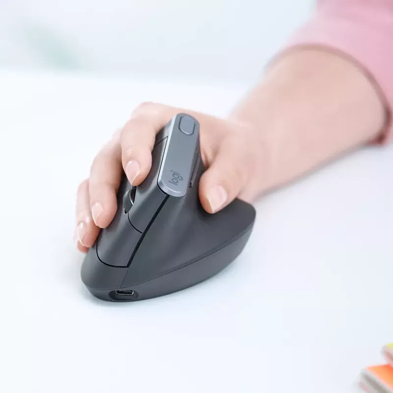 Ergonoomiline juhtmevaba hiir Logitech MX Vertical, MX Vertical, 4000 DPI, RF Wireless + Bluetooth, paremakäeline, Graphite, kontorikasutus