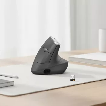 Ergonoomiline juhtmevaba hiir Logitech MX Vertical, MX Vertical, 4000 DPI, RF Wireless + Bluetooth, paremakäeline, Graphite, kontorikasutus