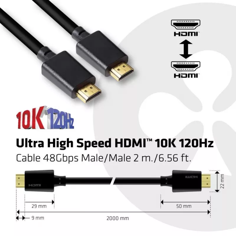 CLUB3D Ultra High Speed HDMI 4K120Hz, 8K60Hz Certified kaabel 48Gbps M/M 2 m / 6.56 ft