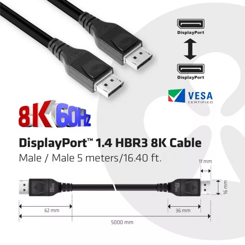 CLUB3D DisplayPort 1.4 HBR3 8K kaabel M/M 5m /16.40ft