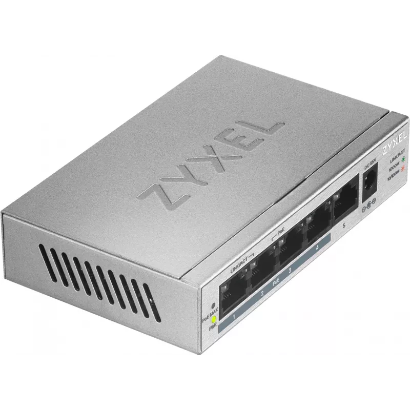 Zyxel GS1005HP Haldamata gigabitine Ethernet (10/100/1000) toite üle Etherneti (PoE) hõbedane