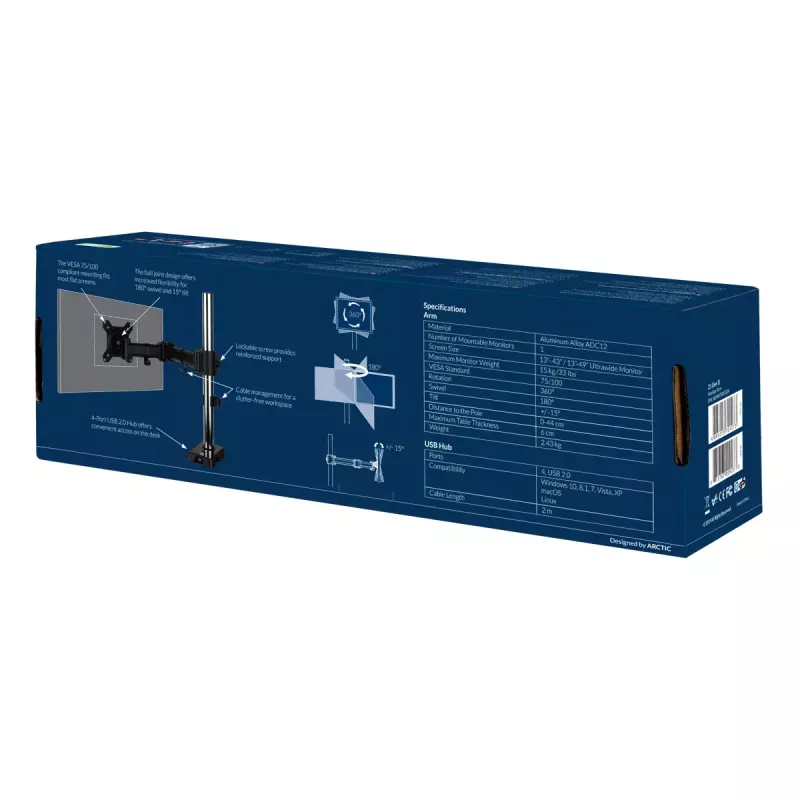 ARCTIC Z1 (Gen 3) – lauamonitori hoidik USB-hubiga