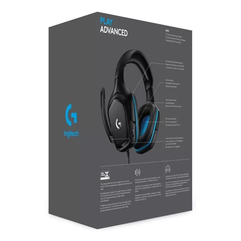 LOGITECH G432 - USB / 3.5mm - mängukõrvaklapid - 7.1 Surround - sinine
