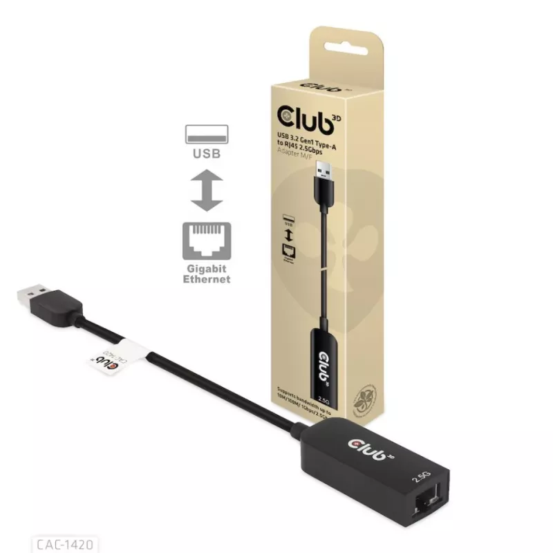 CLUB3D USB 3.2 Gen1 Tüüp A - RJ45 2.5Gbps adapter
