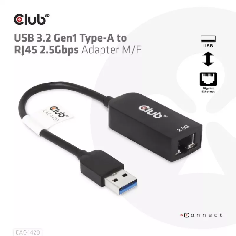 CLUB3D USB 3.2 Gen1 Tüüp A - RJ45 2.5Gbps adapter
