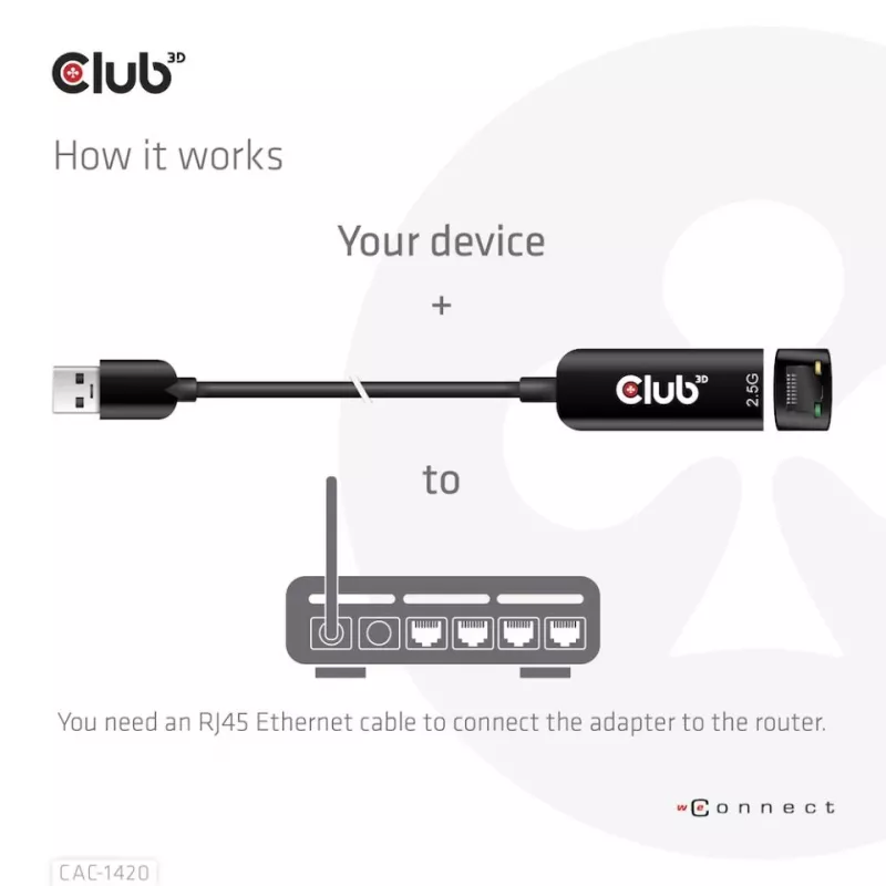 CLUB3D USB 3.2 Gen1 Tüüp A - RJ45 2.5Gbps adapter