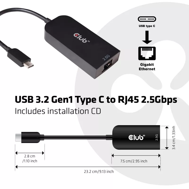 CLUB3D USB 3.2 Gen1 Type C RJ45 2.5Gbps adapter