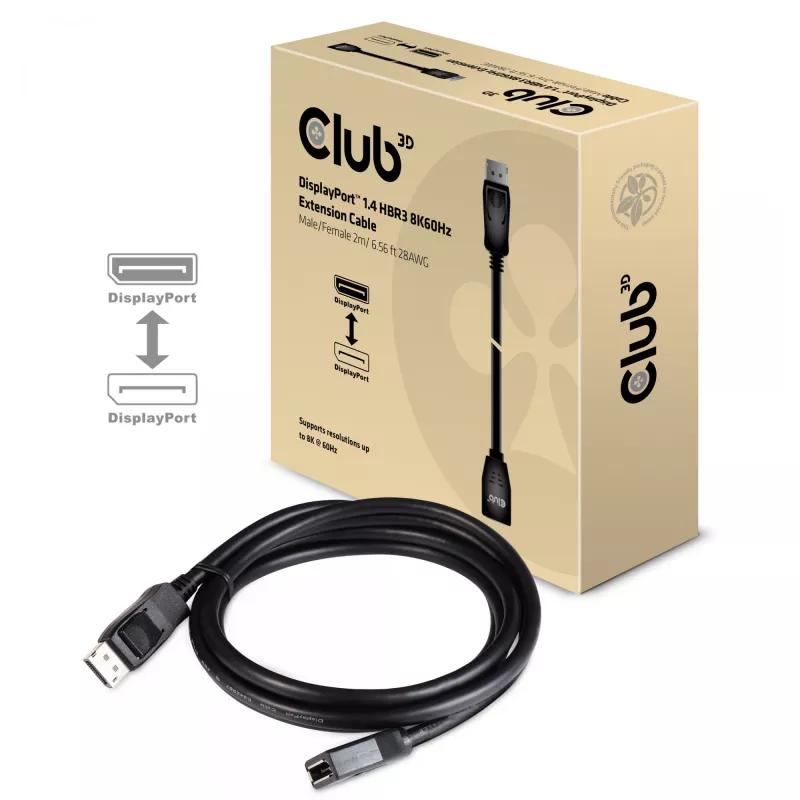 CLUB3D DisplayPort 1.4 HBR3 pikenduskaabel 8K60Hz M/F 2m/6.56jalga