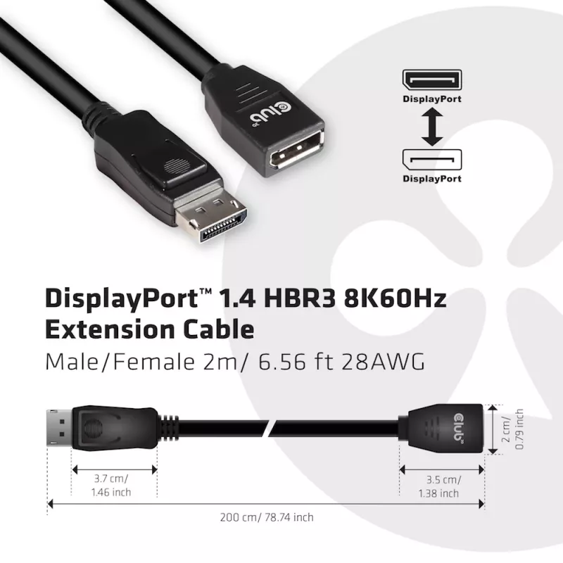 CLUB3D DisplayPort 1.4 HBR3 pikenduskaabel 8K60Hz M/F 2m/6.56jalga