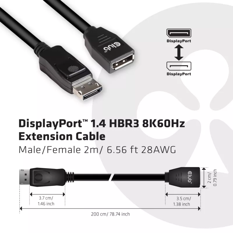 CLUB3D DisplayPort 1.4 HBR3 pikenduskaabel 8K60Hz M/F 2m/6.56jalga
