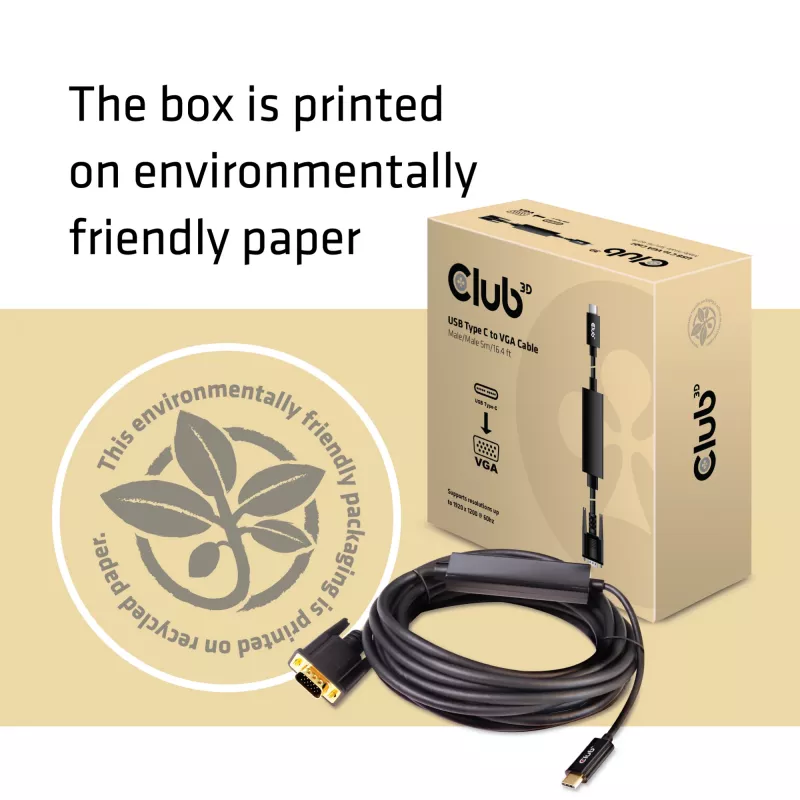 USB Type C to VGA Active kaabel M/M CLUB3D CAC-1512 5m